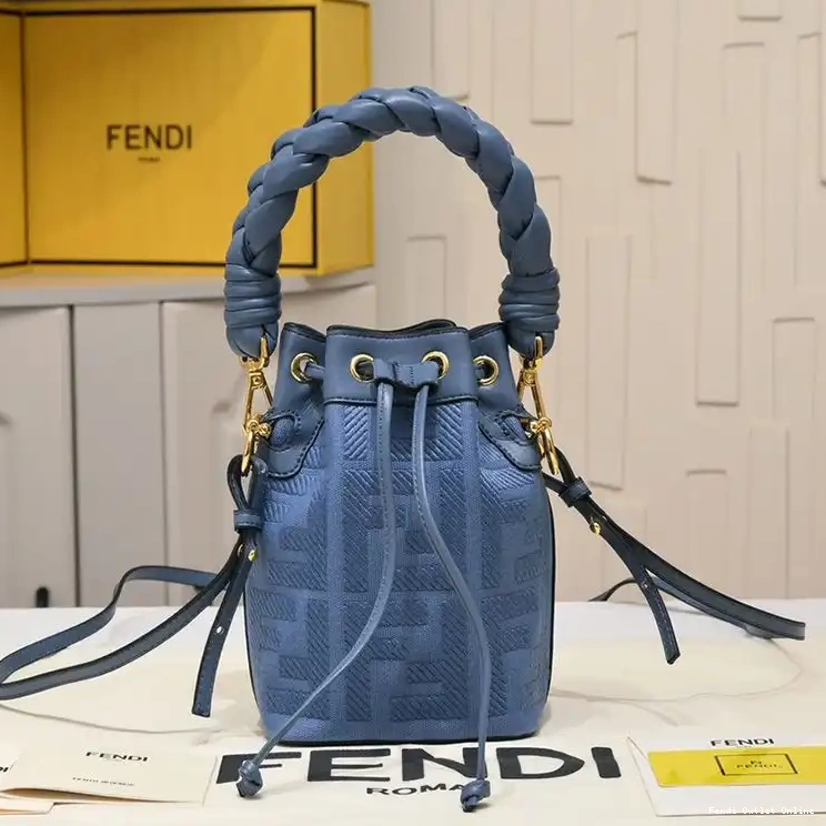 Cheap Handle Motif In Canvas with Blue Fendi Bag Woven Mon Tresor Mini Bucket FF 0616
